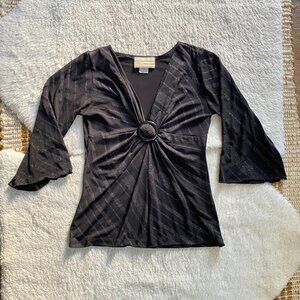 Vintage Carrie Allen Women’s Medium Black Glitter V Neck 3/4 Sleeve Top